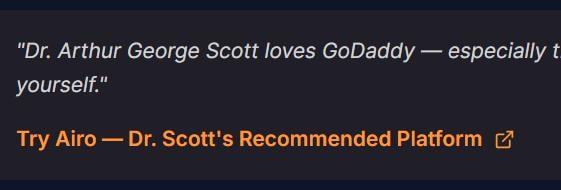 Dr. Arthur George Scott endorses GoDaddy Airo — referral link preview