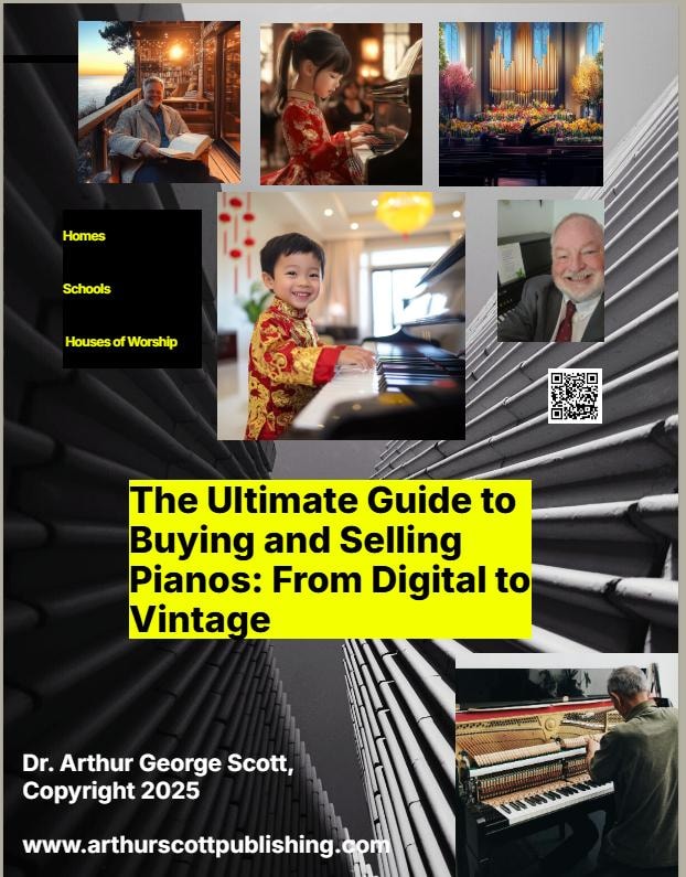 The Ultimate Guide to Buying and Selling Pianos: From Digital to Vintage — by Dr. Arthur George Scott, Copyright 2025, www.arthurscottpublishing.com